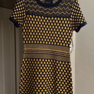 Romeo & Juliet Couture Navy and Gold Knit Sweater Dress